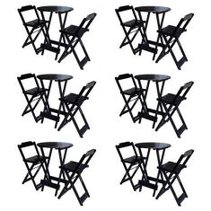 Kit 6 Jogos de Mesa Bistrô de Madeira com 2 Cadeiras Dobravel Ideal pa