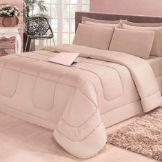 Jogo de Cama Casal 6 Peças com Edredom e Lençol Bege Casa Dona