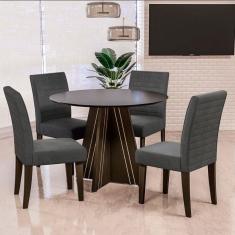 Mesa De Jantar Turim Com 4 Cadeiras Revestimento Em Tecido Linho Dobuê Castanho, Preto E Grafite