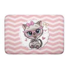 Tapete Infantil Rosa Gatinha Para Porta Emborrachado - Novadecora