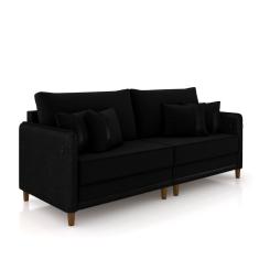 Sofá Living Montecarlo 3 Lugares Bipartido 232cm Pés Em Madeira Veludo-pu Preto G33 Gran Belo