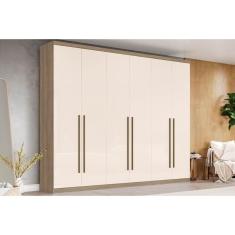 Guarda Roupa Casal Jade 6 Portas de Abrir 3 Gavetas MDF-MDP Rústico-Off White Móveis Henn