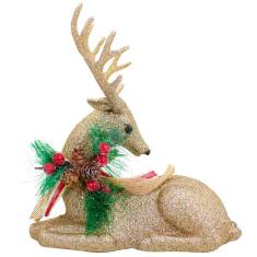 Boneco Natal Rena Natalina Glitter Dourado 21cm