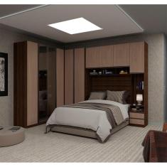 Guarda Roupa de Casal Canto com Vidro Reflecta Nogueira Dourado com Cumaru Prime Luciane Móveis