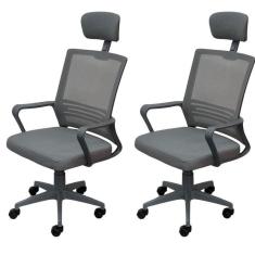 Kit 2 Cadeiras para Escritório Presidente Lyon Alta em Tela Mesh Cinza