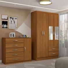 Guarda-Roupa Solteiro Noah 4 Portas 2 Gavetas com Cômoda 1 Porta 5 Gavetas Cinamomo - Panorama Móveis