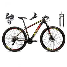 Bicicleta Aro 29 Ksw Xlt 24v Câmbio Shimano Acera K7 Garfo Trava Freio A Disco - Preto-vermelho-amarelo Tam.21