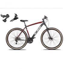 Bicicleta Aro 29 Ksw Xlt Alumínio 24v Câmbios Shimano Garfo Suspensão Pneu Faixa Bege - Preto/vermelho/branco Tam.19