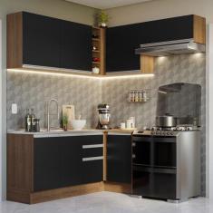Armário de Cozinha Completa de Canto 349cm Rustic/Preto Glamy Madesa 0