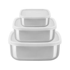 Jogo de Potes de Inox Tramontina com Tampa Quadrado Freezinox 3 Peças,