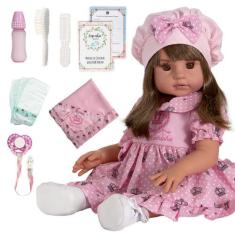 Boneca Reborn Realista Castanho com 8 Acessorios - Cegonha Reborn Doll