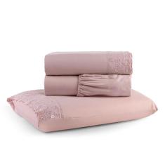 Jogo de Lençol Solteiro 3 Peças Napoli Percal 300 Fios Lese Bordado In