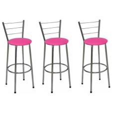 Kit 3 Banquetas Alta Cromada com Assento Rosa Fortmix