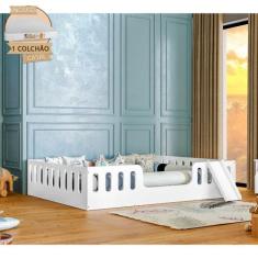 Cama Infantil Helo com Colchão D28 Casal Montessoriana Branca com Esco