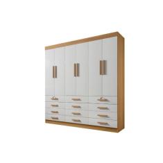 Guarda Roupa Casal 6 portas 12 gavetas Monaco Plus DDoro, Cinamomo/Off