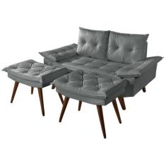 Sofá 2 Lugares Namoradeira Bariloche + Duas Banqueta em Material Sinté