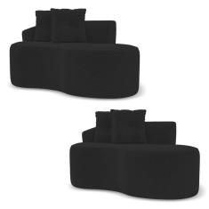 Kit 02 Sofás Orgânicos Living Bob 145cm 02 Lugares Com 02 Almofadas Bouclê Preto - Desk Design