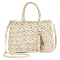 Bolsa De Palha Feminina Perola Alça Transversal Verão Acessório Praia (Palha)