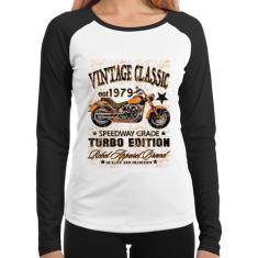 Baby Look Raglan Vintage Classic Moto Manga Longa - Foca na Moda, Bran