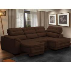 Sofá Canto Chaise Luiza 5 Lugares Retrátil Reclinável 250Cm Mola Bonne