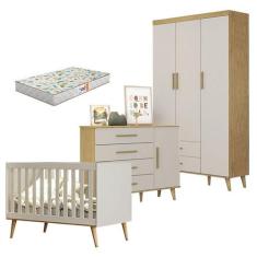 Quarto de Bebê Ludmila Off White Bétula com Colchão Gazin - Carolina B