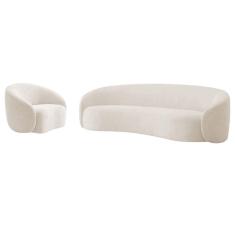 Kit Sofá 3 Lugares 180cm E Poltrona Orgânica Luxo Recepção Amore Linho Bege