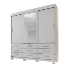 Guarda-Roupas Londres 3 Portas 9 Gavetas Com Espelho Benetil Branco