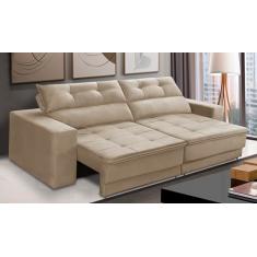 Sofá Retrátil e Reclinável 3 lugares 2,30m com Molas Emily Suede Bege Adonai Estofados