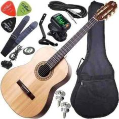 Kit Violão Eletroacústico Cordas Nylon Maciço Rx210 Rozini