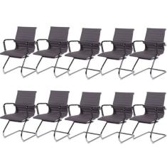Kit 10 Cadeiras para Escritório Interlocutor Base Fixa Esteirinha Sintético 3301  Cinza