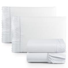 Jogo de Lençol Lese Percal 180 Fios Queen 4 Peças Barato - Branco