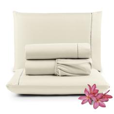 Jogo de Lençol Micropercal 400 Fios Queen 4 Peças Barato - Palha