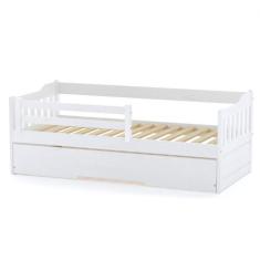 Bicama Solteiro com Grade de Proteção Madeira Maciça Branco Mobilistor