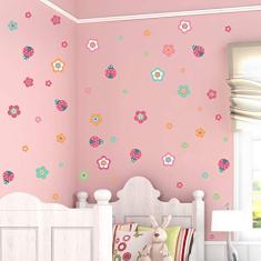 Adesivo de Parede Infantil Joaninhas e Flores