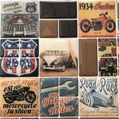 Pastilha Adesiva Resinada Vintage Veículos Kit 4 Placas