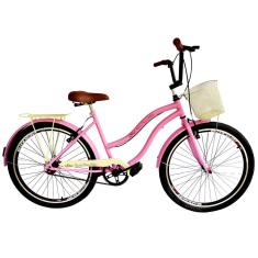 Bicicleta retrô vintage aro 26 cestinha sem marchas rosa bg