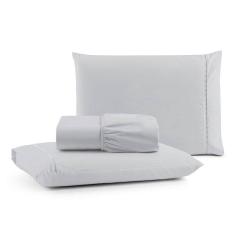 Jogo De Lençol Luiza King 3 Pçs 100% Algodão Percal 180 Fios Ponto Palito - Cinza