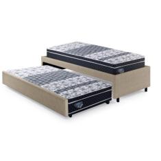 Bicama Box Solteiro 88x188cm Courino com Dois Colchões Gran Sleep Molas Verticoil Ecoflex Bege/Preto