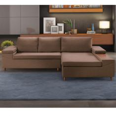 Sofá 3 Lugares com Chaise Clássico Estofart Marrom
