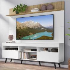 Rack com Painel TV 65&quot; Madri Multimóveis Branco/Rustic com Prateleira e Pés Retrô Preto
