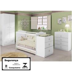 Quarto de Bebê Completo Sabrina 3 em 1 Móveis Estrela Branco