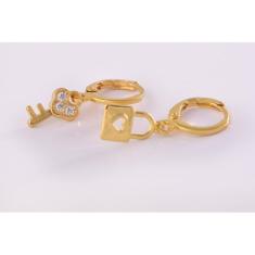 Brinco Duo Argolinha Chave E Cadeado Folheado Em Ouro 18k [F027]