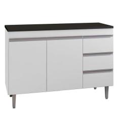 Balcão De Cozinha Andréia Branco Com Tampo 100 Cm Preto Fosco - Ajl