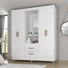 Guarda-roupa Capela Lite com Espelho 4 Portas e 2 Gavetas Branco Brilho