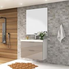 Gabinete para Banheiro com Cuba e Espelheira 80cm Pietra - Móveis Bosi