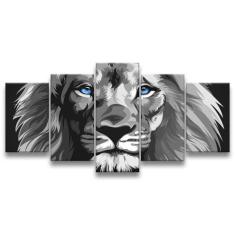 Quadro Decorativo 129x63 Quarto Leão Luxo P & B Olhos Azuis - Mv Decor