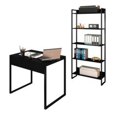 Conjunto Escritório Mesa 90 e Estante Studio Industrial Preto - Mpozen