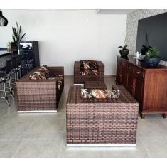 Conjunto Sofá Fibra Sintética Alumínio Varanda Área Externa Interna - 