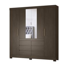 Guarda Roupa Casal C/Espelho 4 Portas 7 Prateleiras 6 Gavetas 4 Cabideiros Pés Em PVC Cádis