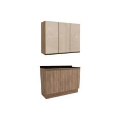 Cozinha Modulada Completa Maxxi 3 Peças (1Aéreo+1Balcão+1Complemento) C3P11 Nogal/Preto - Kappesberg